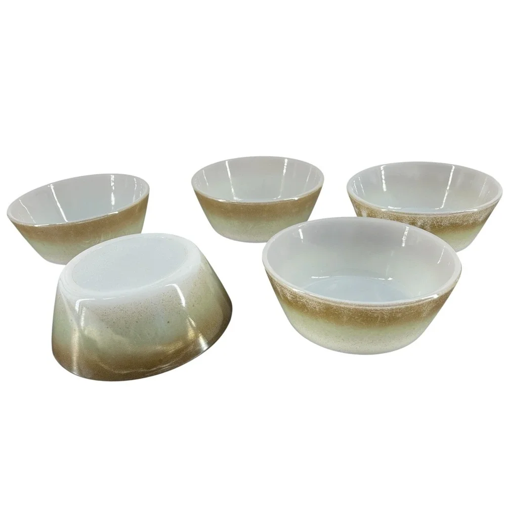 Vtg Federal Glass Mesa Moss Milk Glass Cereal Soup Bowls 5